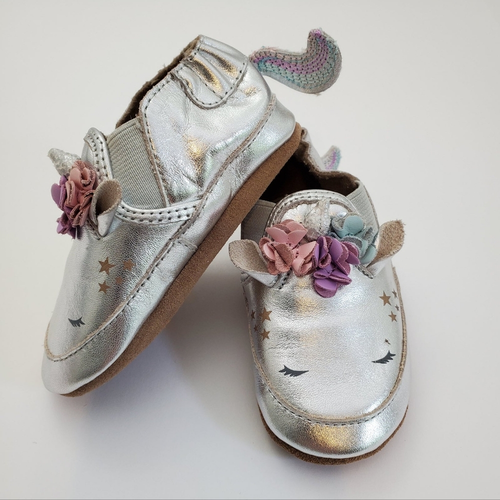 Robeez Uma Silver Unicorn Soft Sole 0-6m Shoes
